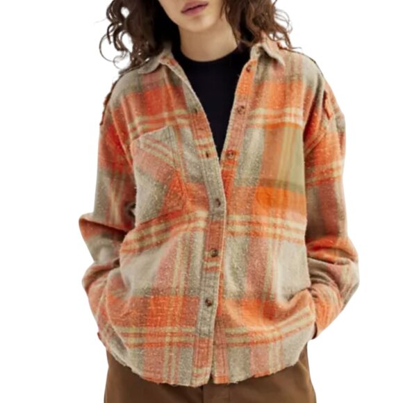 Urban Outfitters BDG Andy Distressed Flannel Shirt, NWT, Orange,  S - Picture 2 of 12